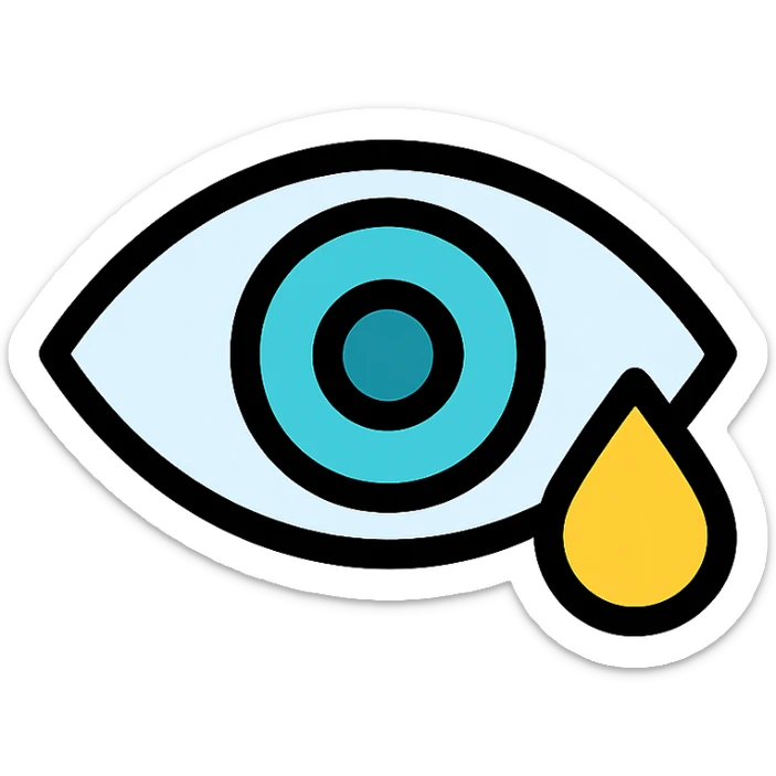 medical icon of an eye with a yellow droplet at the corner sticker