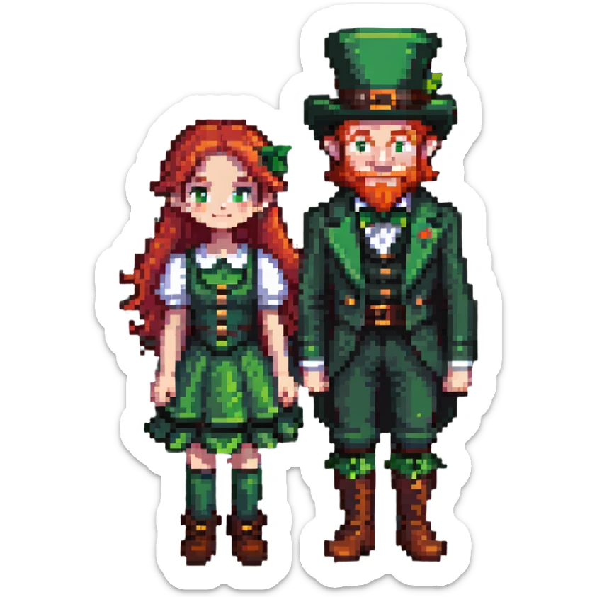 girl with red hair and brown eyes with a leprechaun sticker