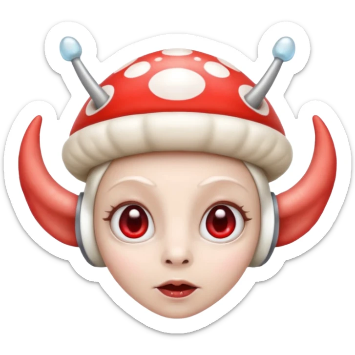 Alien with mushrooms red and white as the horns like a head band white alein with the mushroom head ban as the antenna things  sticker