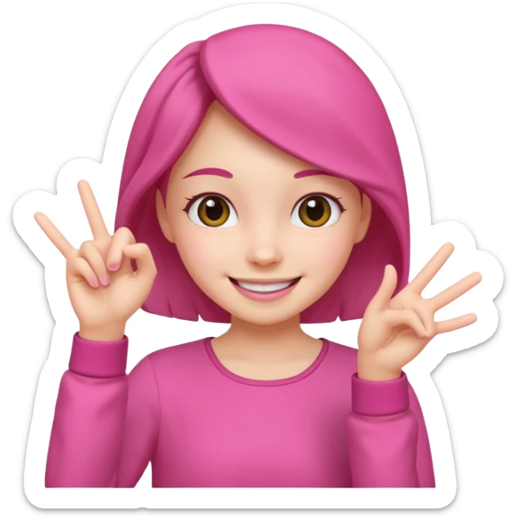 cheerful smile girl with cheerful hand gesture, make them cute, with pink cloth sticker