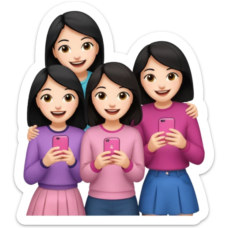 3 friends having fun, one with black hair, 2 with brown hair, girly style sticker