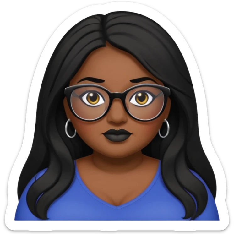 big plus size, long hair, baddie,pretty, makeup, black eyeliner, long hair, glasses sticker