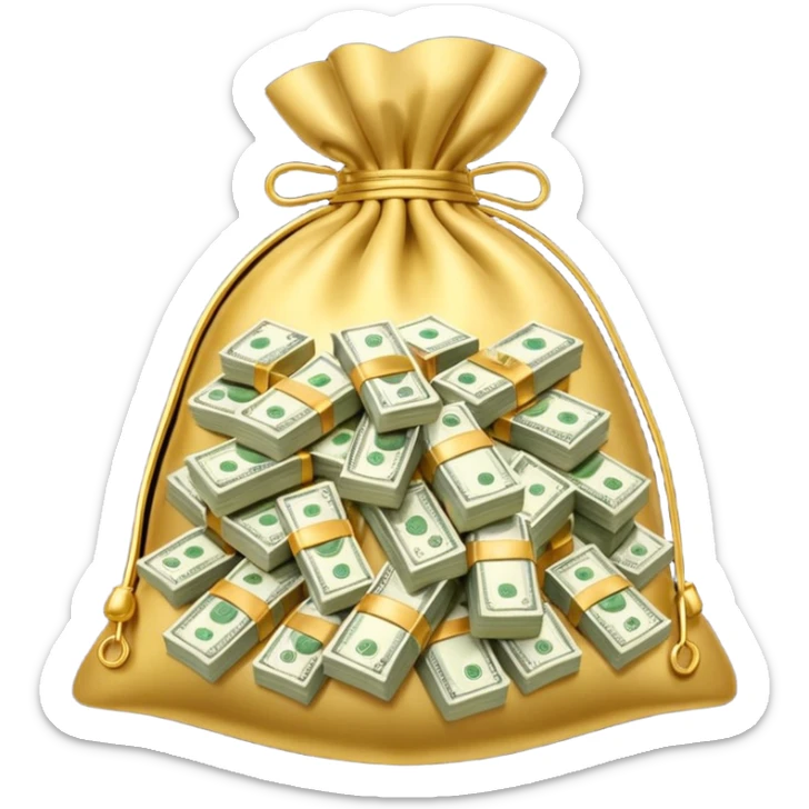 Luxury 3D emoji, overflowing money bag, stacks of cash, premium lighting, rich glossy look, ultra clean, transparent background


 sticker