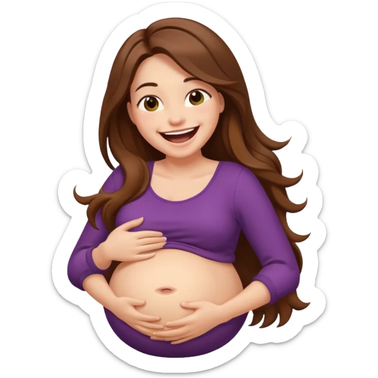 Long brown hair woman laughing so hard that she’s holding her belly sticker