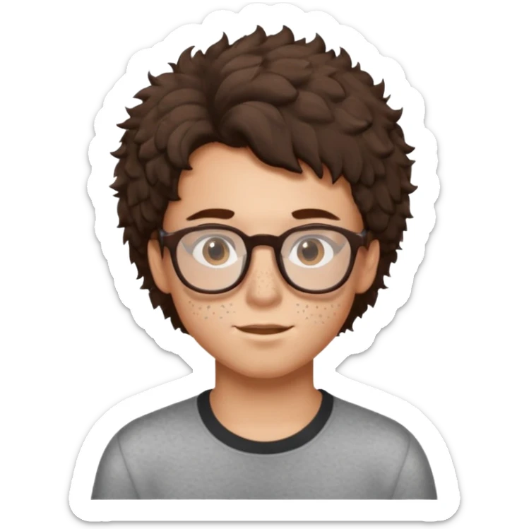 brunette fluffly hair boy with freckles and brown eyes handsome GLASSES NO PART sticker