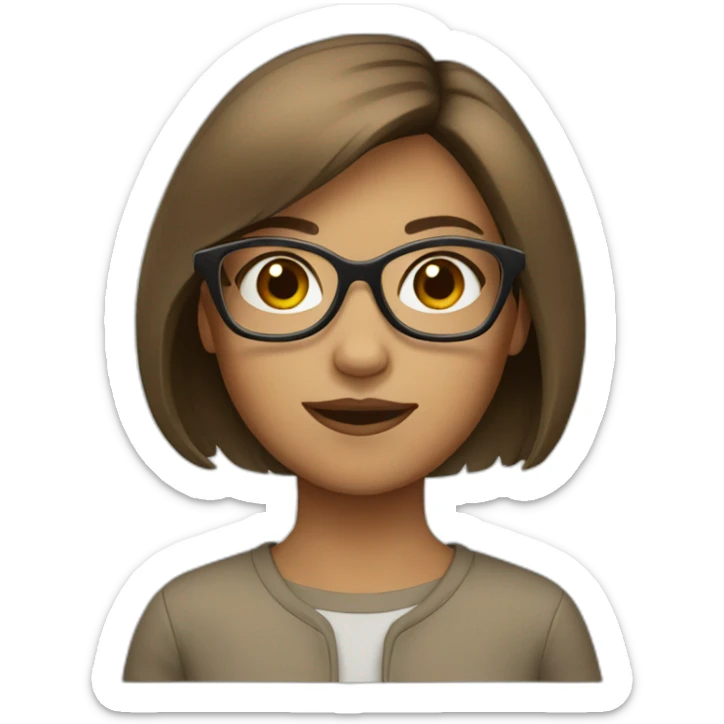 young girl with beige skin with a brown bob hairstyle wearing glasses sticker