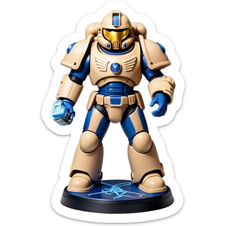 Clash of Clans aesthetic: Cinematic Playful Space Marine Hero Emoji, rendered in a 3D vector-style similar to standard emojis with minimal shading and bold, simplified shapes. A compact, heroic isometric figure clad in futuristic power armor with signature energy accents, softly glowing with a cosmic battle charm. Simplified yet unmistakably iconic, highly detailed and consistent, glowing with a soft radiant shine and high gloss. Stylized with a touch of interstellar valor and a soft glowing outline, capturing the essence of an elite space warrior with a friendly, playful manner! sticker