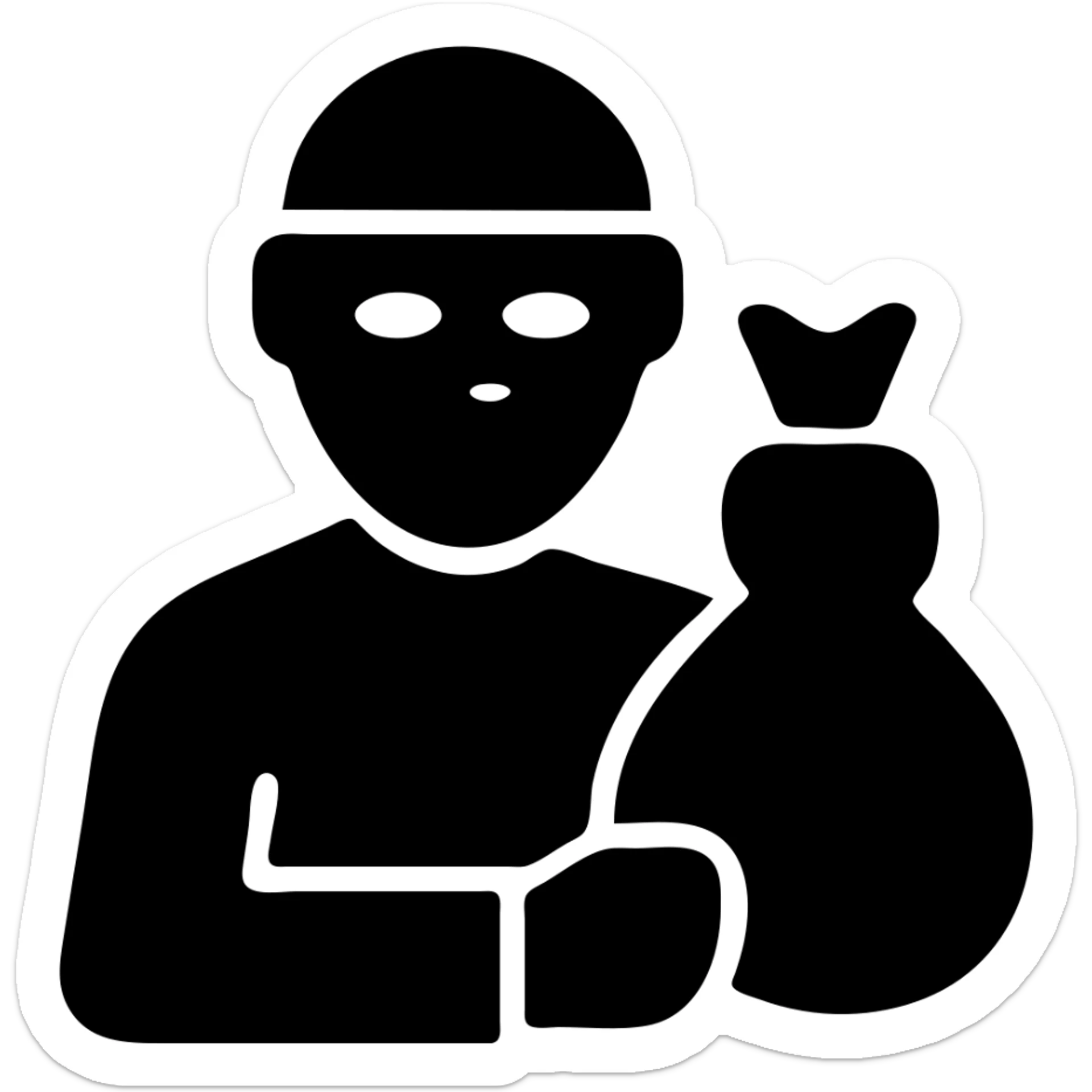 Add a bag of loot to the male thief character, keep the icon solid style, with no background. sticker