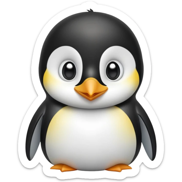 cinematic-cute-emperor-penguin-portrait-emoji,-head-tilted-playfully-and-inquisitively,-with-glossy,-pristine-plumage-accented-by-a-bright-beak-and-round,-sparkling-eyes-filled-with-curiosity,-simplified-yet-irresistibly-adorable-features zoomed into the face sticker