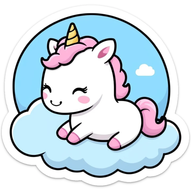 Incredible adorable baby unicorn, toy figure style illustration, sleeping on pale pastel colored fluffy clouds, sticker design, 1:1, 2800x2800px, full transparent background, 8k quality, fantasy illustration, beautifully lit, whimsical, soft colors, dreamy atmosphere, highly detailed.  sticker
