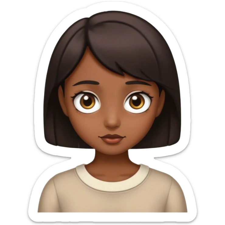 I wanna make a me emoji!A short hair with a dark brown color and also I am a cute style I have a big eye sticker