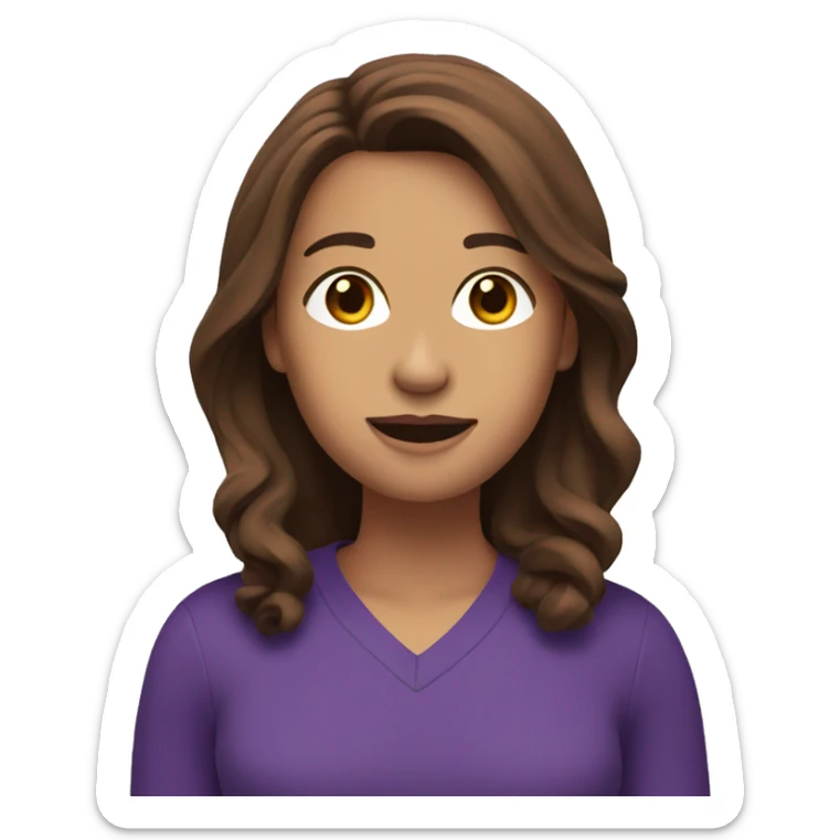 Podcast Host Emoji with microphone and shoulder length brown hair and purple top sticker