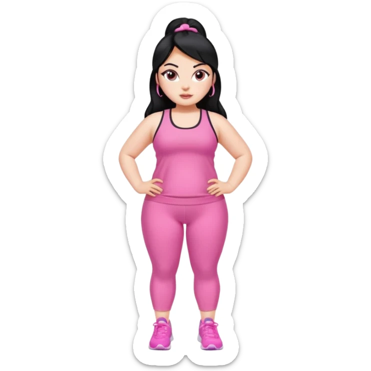 a pretty bratz fair fat girl in pink workout clothes and black hair sticker