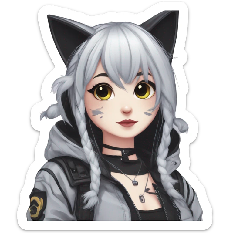 Edgy Kawaii Cute Cool Cartoon Anime Punk Techwear Gothic Catgirl sticker