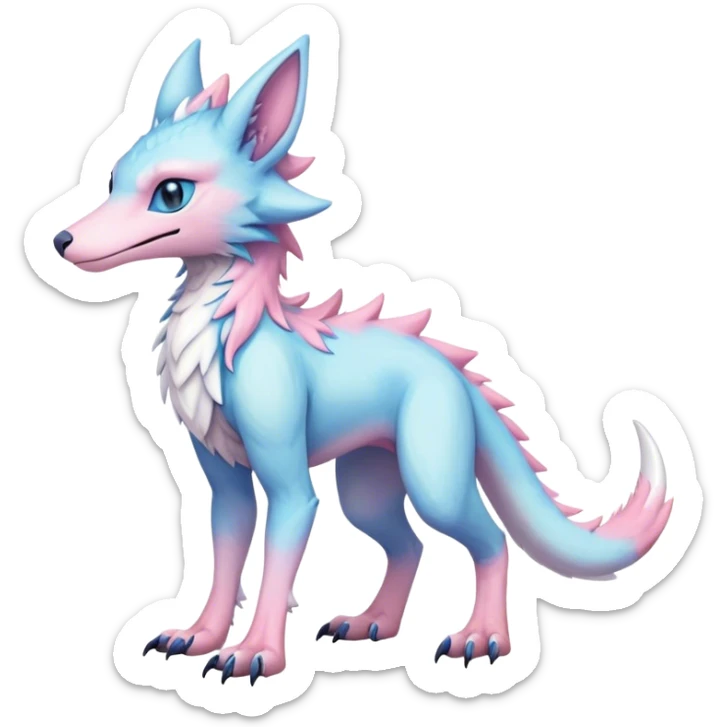 Feral Rare Fantasy cute adorable edgy pastel pink light-blue white iridescent Vernid-Sergal-hybrid by LiLaiRa, markings, tufted ears, full body sticker