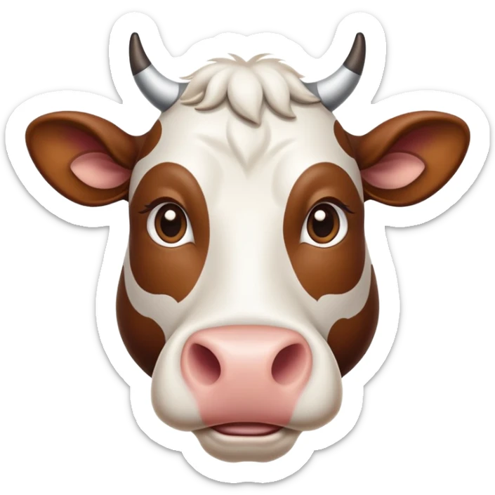 cinematic-noble-brown-and-white-cow-portrait-emoji,-poised-and-regal,-with-a-large,-sturdy-build-and-a-beautifully-patterned-hide-of-rich-brown-accented-by-crisp-white-patches,-deep-set-soulful-brown-eyes,-simplified-yet-sharp-and-sophisticated sticker