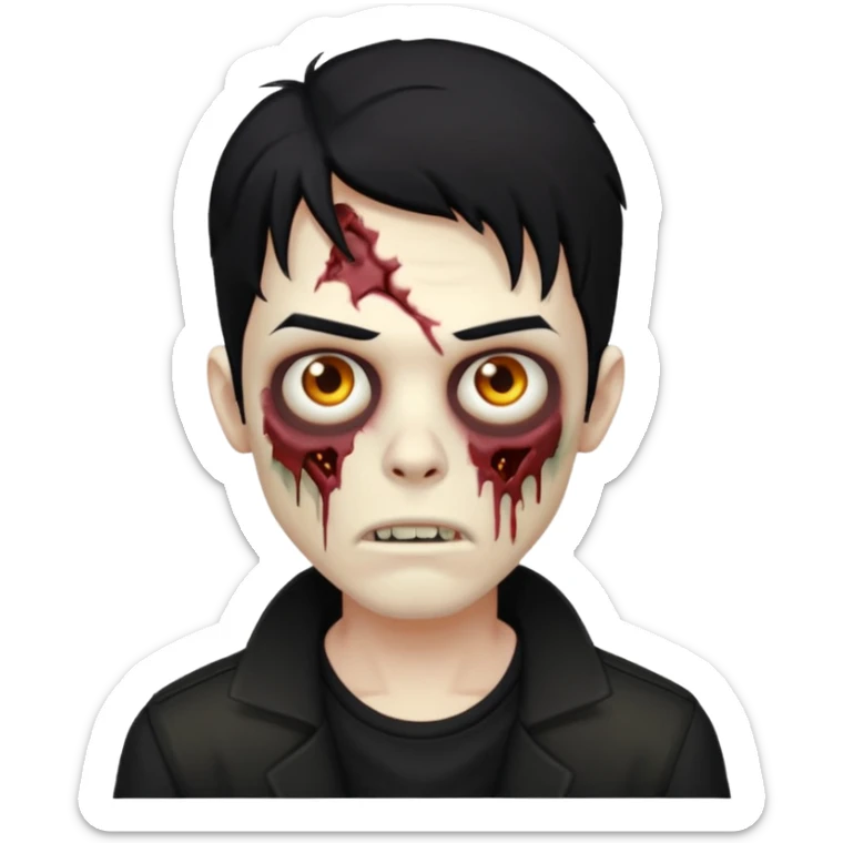Zumbi masculino com cabelo preto de tamanho médio e com as roupas tudo da cor preta  sticker