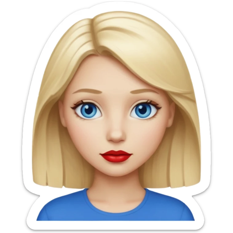 blonde girl portrait with blonde hair blue eyes and red lipstick  sticker