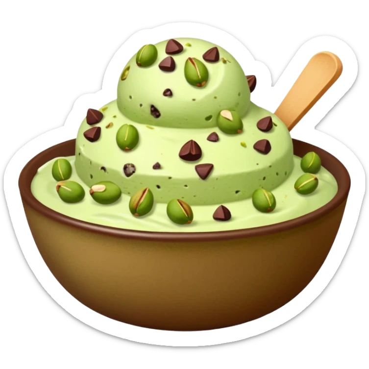 I want a emoji of pistachio ice cream with pistachio on top and some chocolate chips , make sure it’s in a bowl and aesthetic sticker