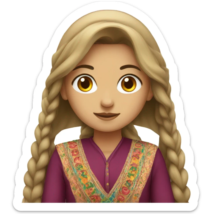 Generate girl emoji in kurdish dress and long hair sticker
