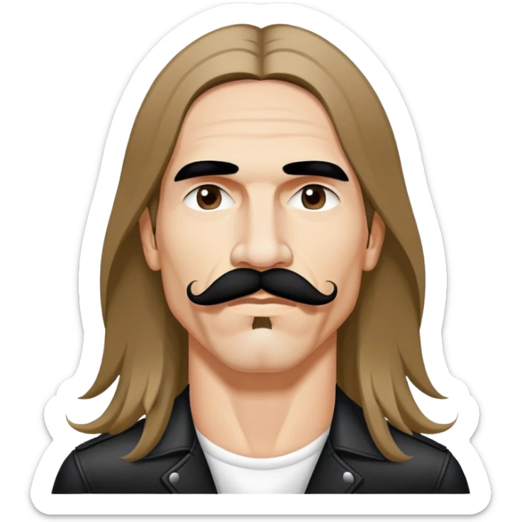 face of a rock singer with signature mustache and long hair, inspired by Anthony Kiedis sticker