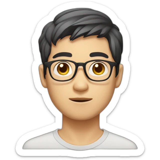 Big eyes, fair complexion, glasses, short hair, faint stubble, Asian man sticker