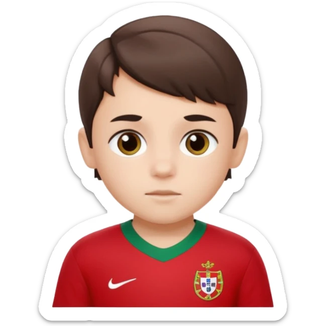 Une enfant qui a le coupe sur le coter et qui a le maillot du portugal sticker