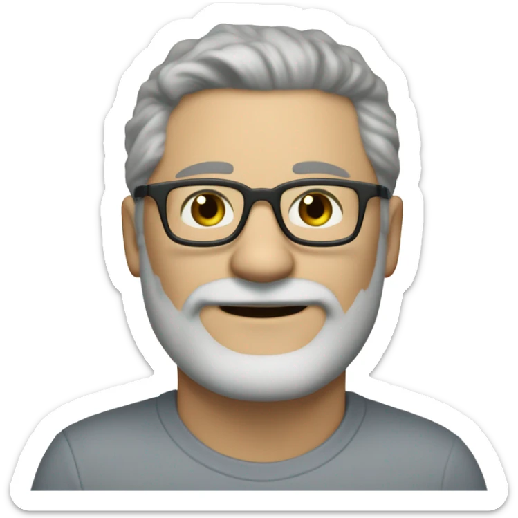 A handsome man in his 50s with graying short hair and a gray beard wearing brown, acetate, framed eyeglasses he has greenish hazel eyes eyes sticker