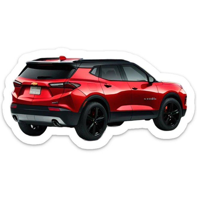 2020 Red Chevrolet Blazer with black wheels, black Chevrolet logo, in front of mountains   sticker