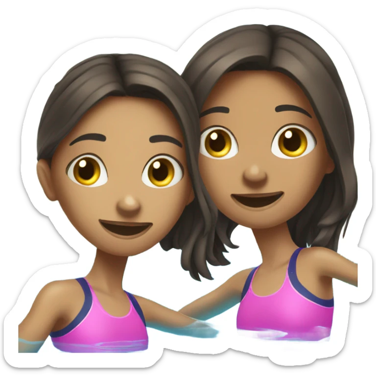 two brunnette teenage girls swimming in the pool  sticker