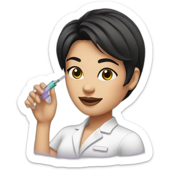 Beautician with an injection with black hair and short hair sticker