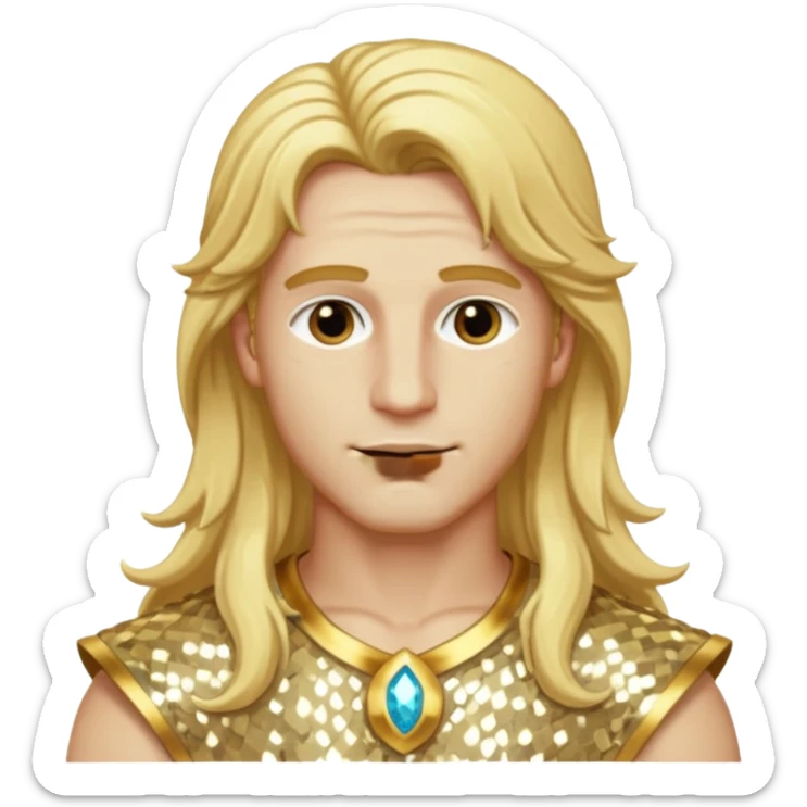 Adonis, God of Beauty with long golden blonde hair, cream sequin outfit sticker
