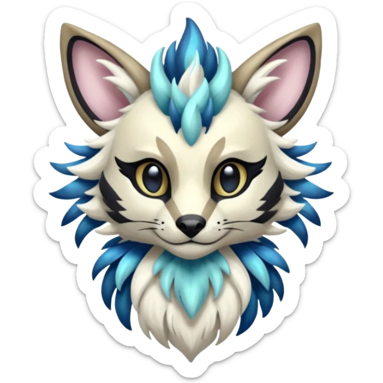 Futuristic furry fluffy floofy feathery tribal marked Genet-Absol-Kyurem-Zeraora-Primagen-fusion-creature  sticker