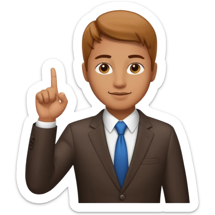 business client raising his hand with one finger only to say that he wants to make a request sticker