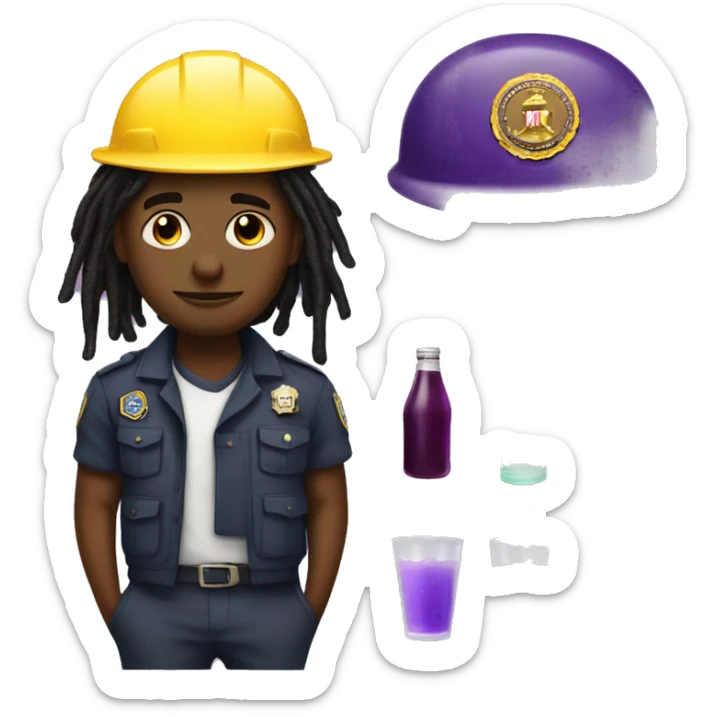 Black boy with dreads and a hard hat titled FBI and purple drink in other hand  sticker