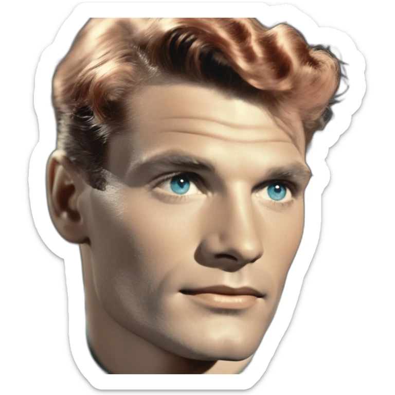 Young Laurence Olivier colorised Blue eyes very neat gelled back fully red hair handsome chiselled jaw sharp cheekbones sharp nose sticker