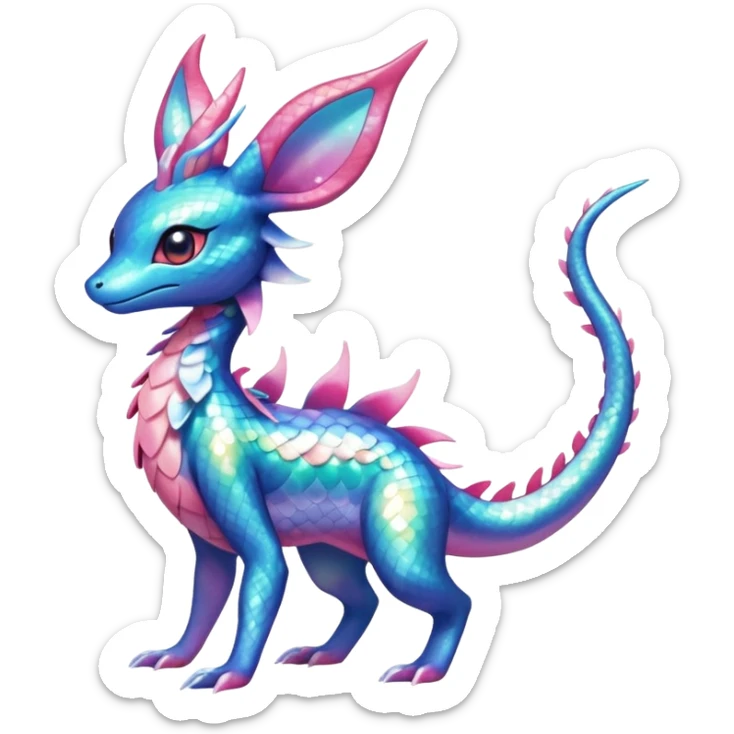 Colorful Shiny Exotic Amaura-Salandit-Aurorus-Sylveon-Fakémon-hybrid-creature (full body)  sticker