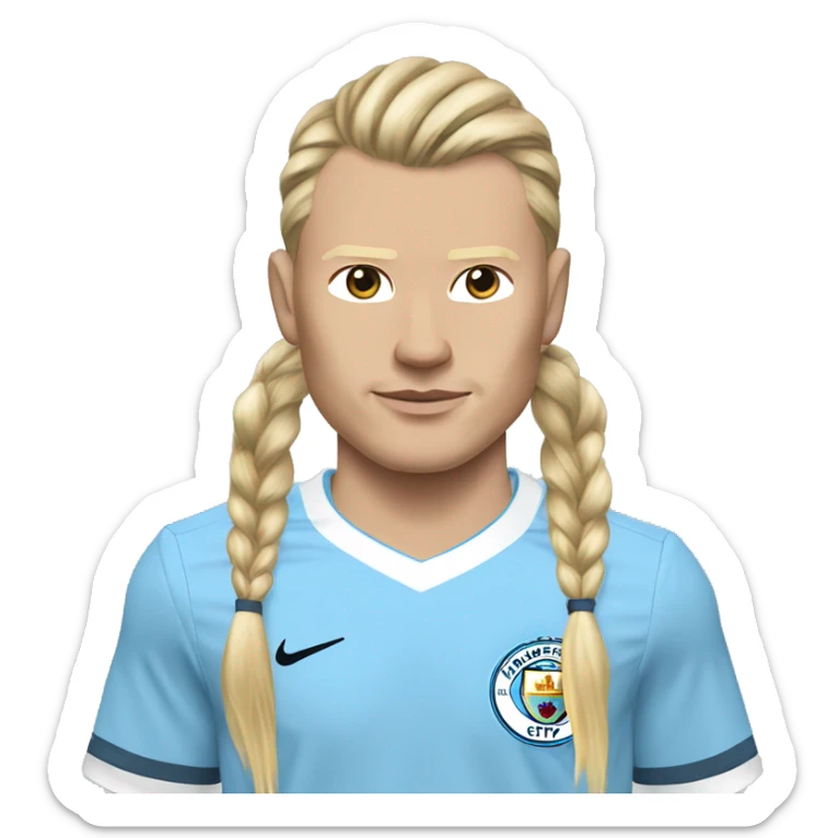 Erling haaland in a man city shirt and long hair in a pony tail sticker