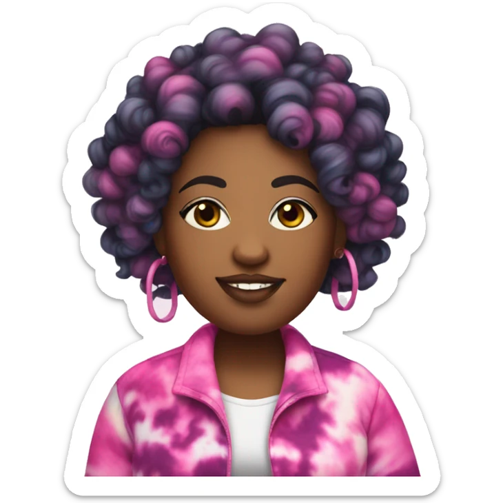 Pretty Plus size black woman with pink curly hair and a tie dye jacket  sticker