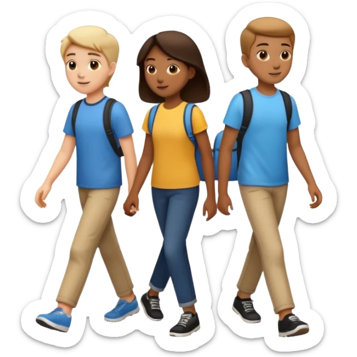 iOS emoji style. 2 friends and a teenager walking and talking.  sticker