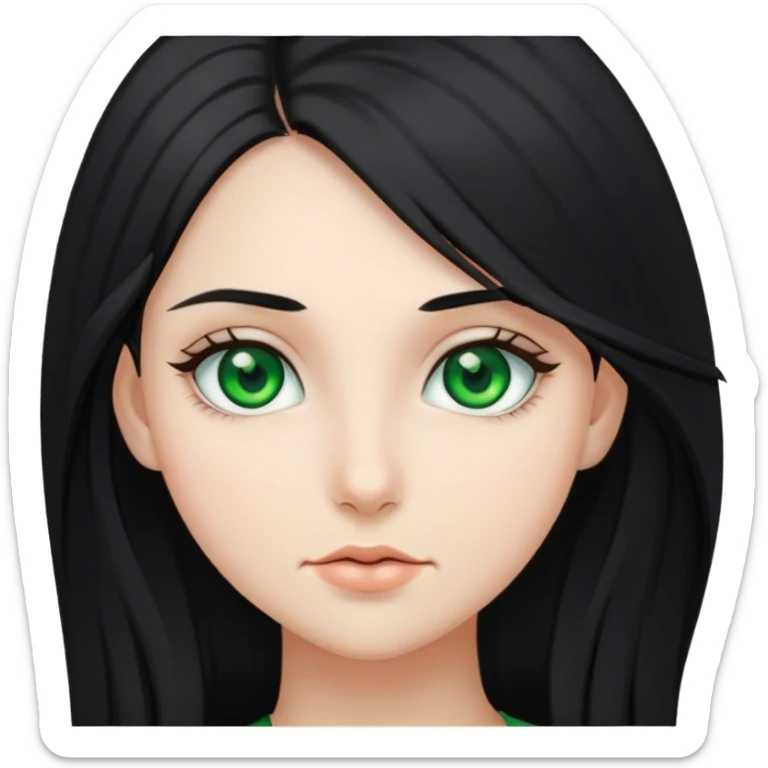 Girl black hair green eyes and long hair sticker