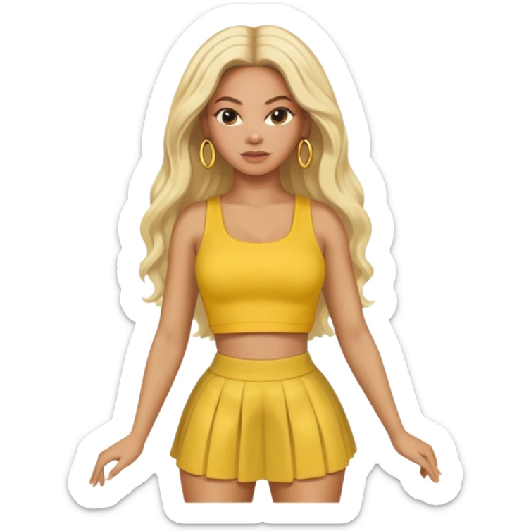 Beyonce with long platinum blonde hair, yellow crop top and skirt sticker