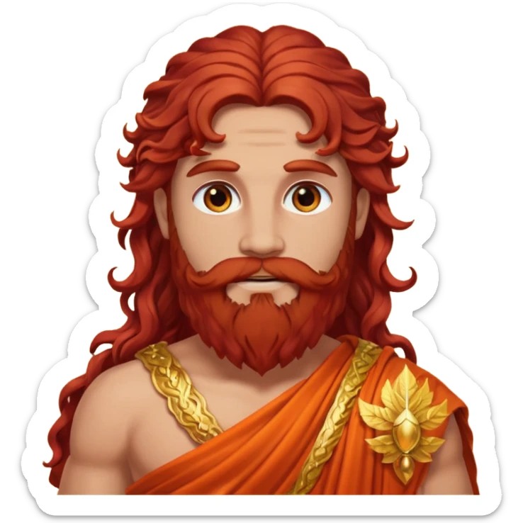 Eurus, God of Autumn Roman Deities with long dark red wavy hair and beard, orange-red sequin toga sticker