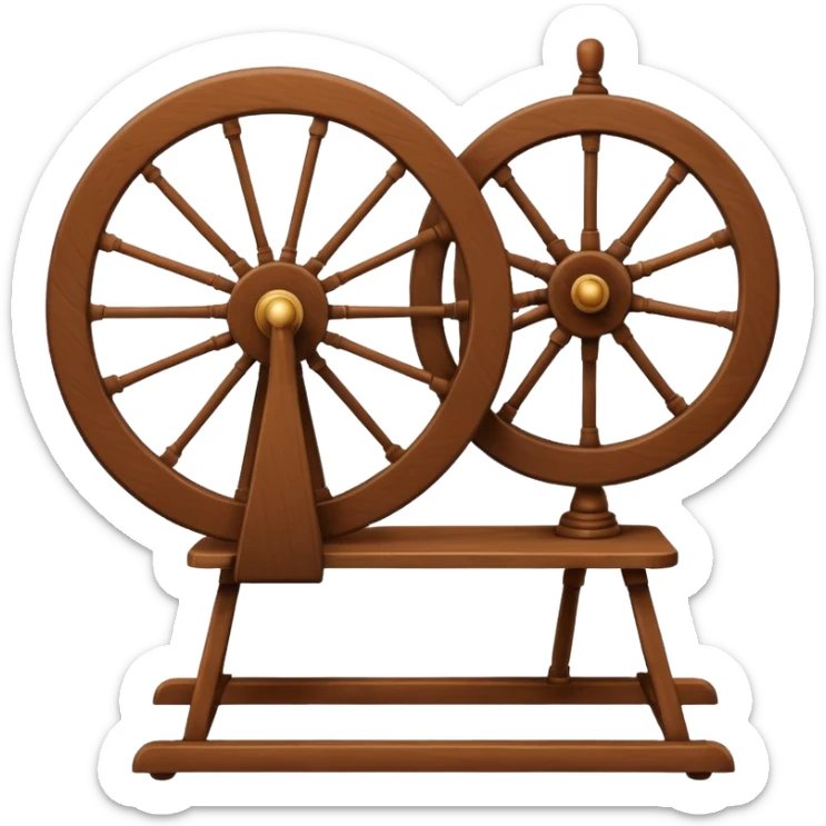 I want a traditional spinning wheel, with the wheel on the right or left and the flyer on the opposite. Shown from the side. sticker