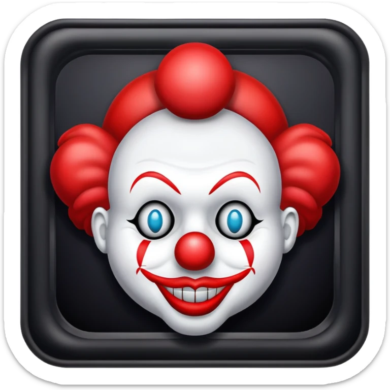 the frame is red, in the middle of the frame the word Clown is written in large red letters sticker