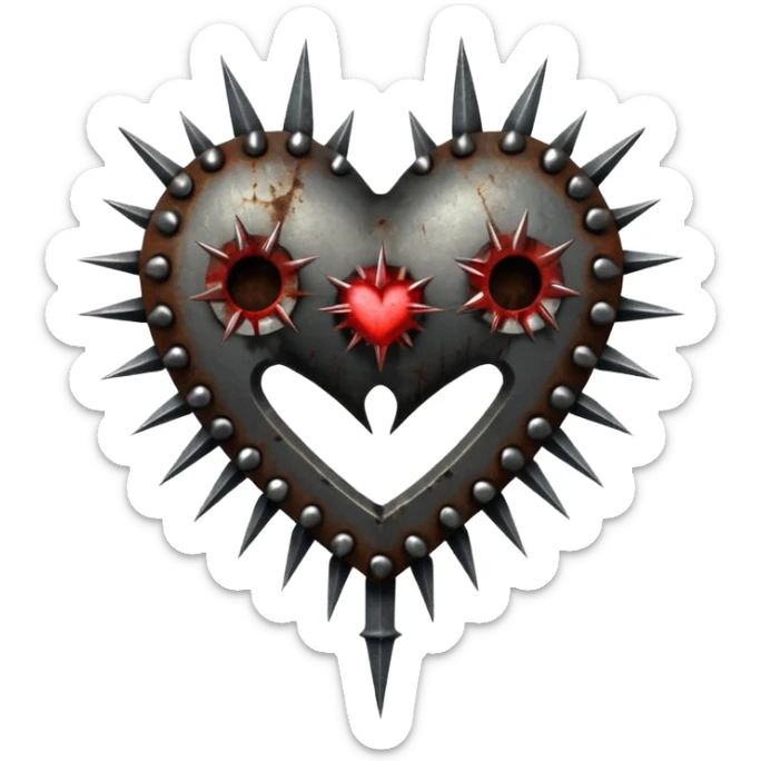 Metal heart pierced with spikes and nails, torture relic, dark gothic icon sticker