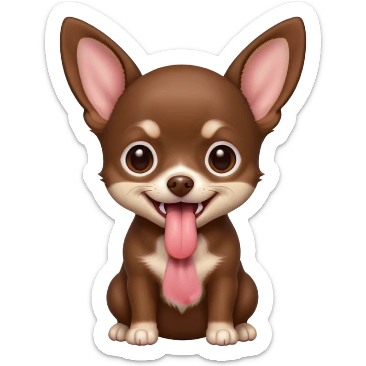 Generate an emoji of a chocolate-colored Chihuahua puppy with its tongue sticking out sticker