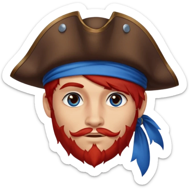 flirting french pirate with a chin dimple blue eyes and hair that fades from red to brown and a wolfcut hairstyle sticker