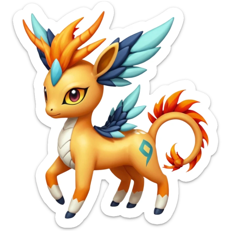 loopy honey-dipped buzzing bumbling fuzzy cute fiery ivy-hydro-Meloetta-Dialga-Salamence-Giratina-Rapidash-Pokémon-Fakémon-fusion-hybrid-creature sticker