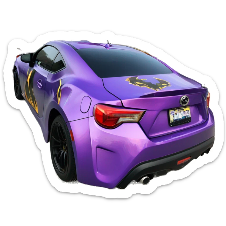Evil Batgirl and Batman themed Scion FR-S with hot rod flames painted on side of car  sticker